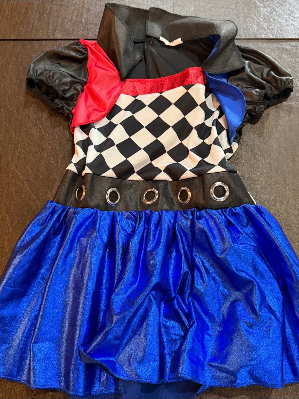 Harley Quinn Blue Checkered Kids Costume Dress with Red Accents Sz 4-6